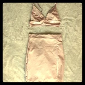 Baby powder pink latex skirt set